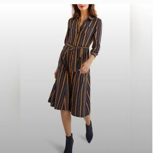 Boden Navy Susannah Floral Long Sleeve Jersey Knit Midi Shirt Dress